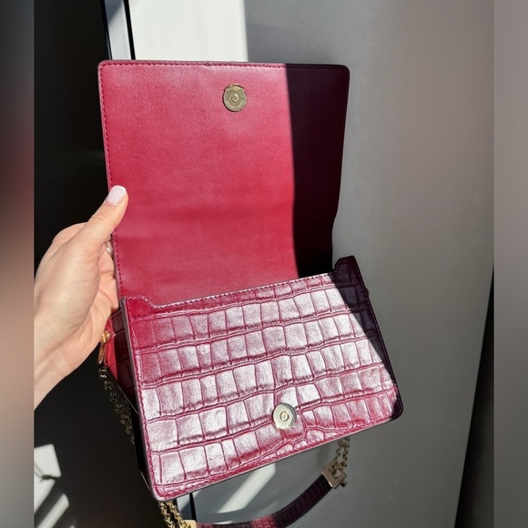 Michael Kors Embossed Gold Chain Leather Bag in Burgundy - Picture 12 of 17